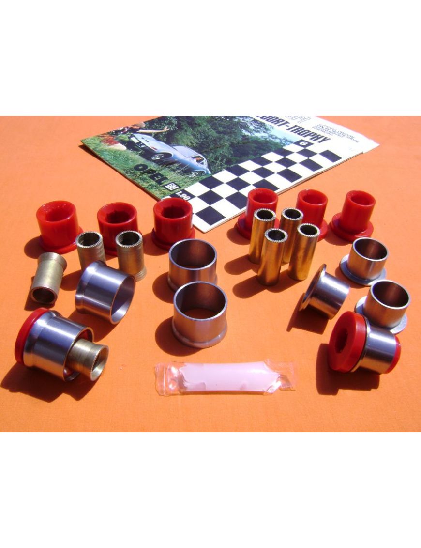 PU Bushings front with Sleeves, Opel GT, Kadett B red